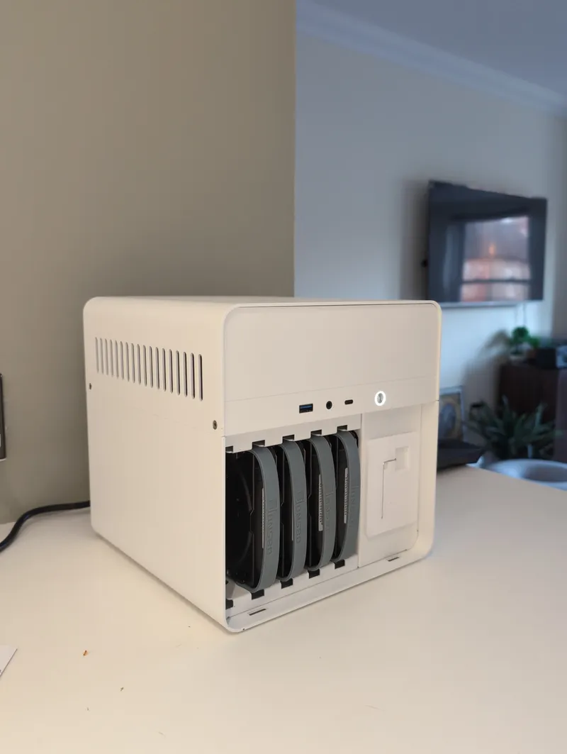 Top of case back on, hard drive bay opened 2