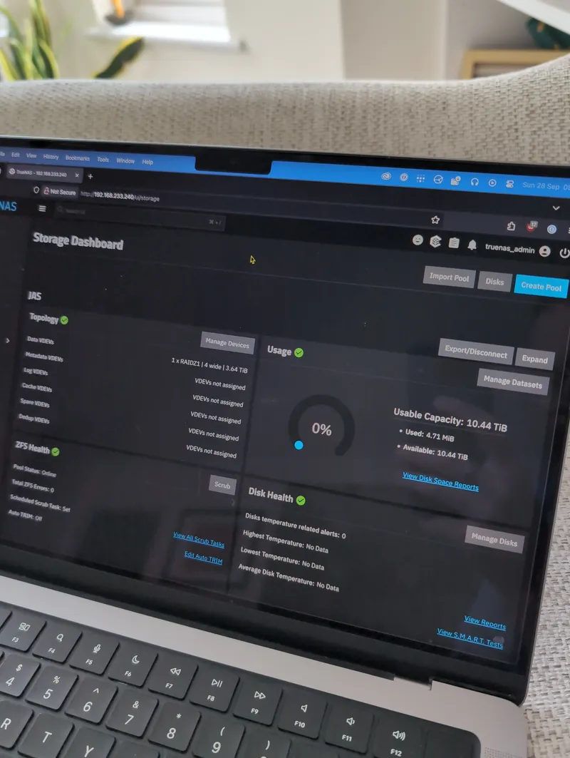 TrueNAS web interface