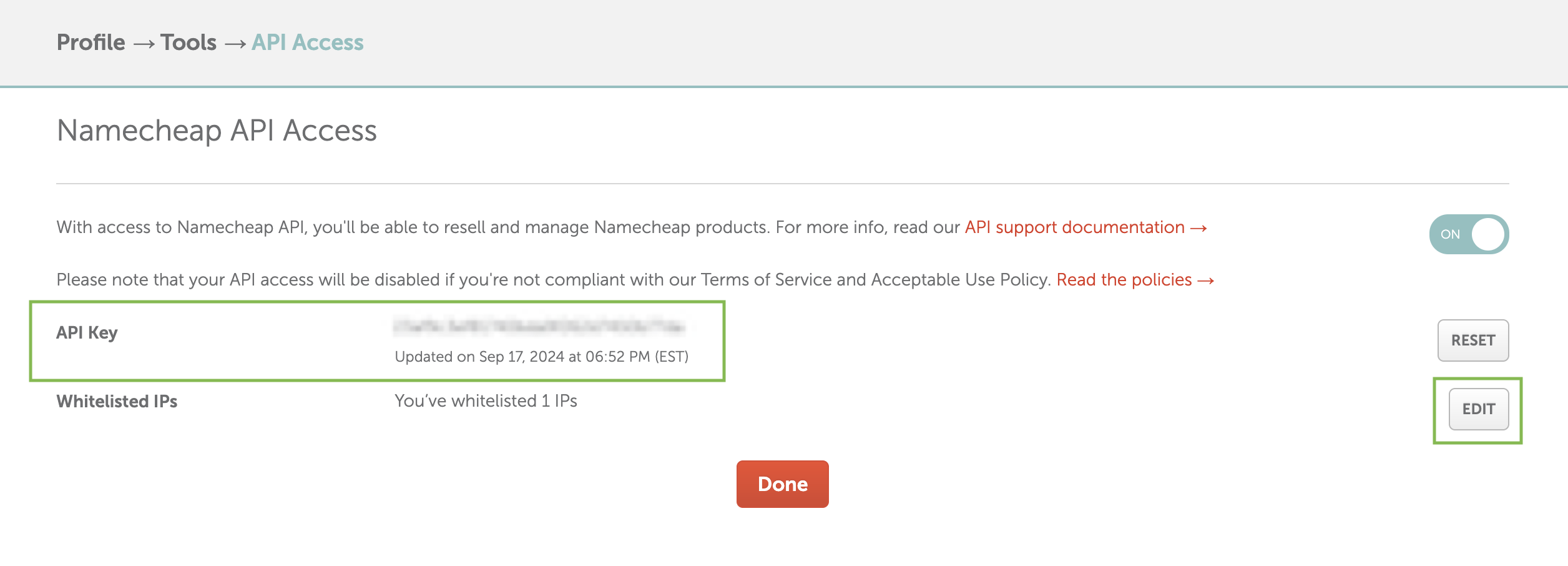 Namecheap settings